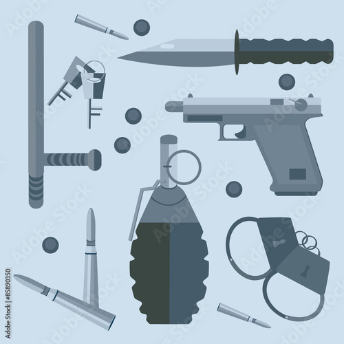 Gun baton bullets handcuffs keys