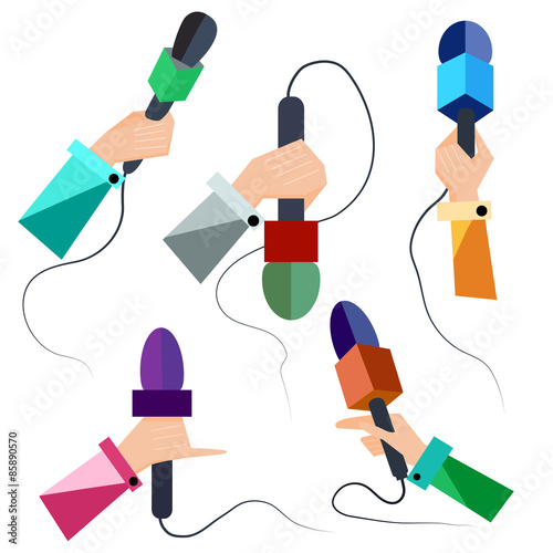 Microphones, hands, icons, symbols