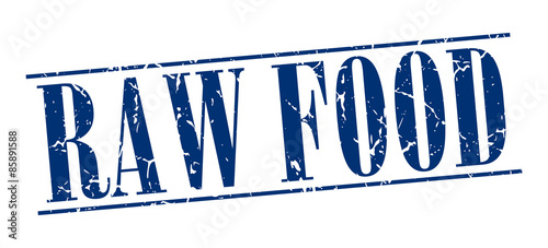 raw food blue grunge vintage stamp isolated on white background