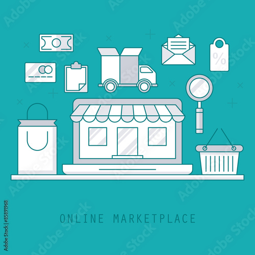 Thin line style design for online marketplace concept