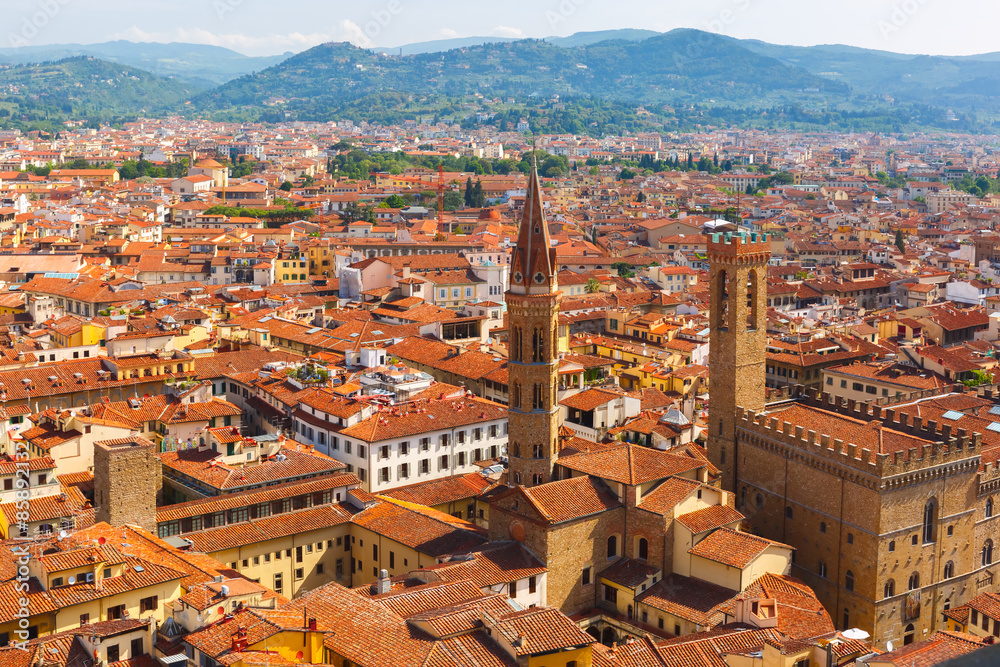 City rooftops and Bargello in Florence, Italy
