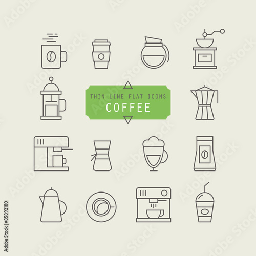 Thin line web icons for coffee