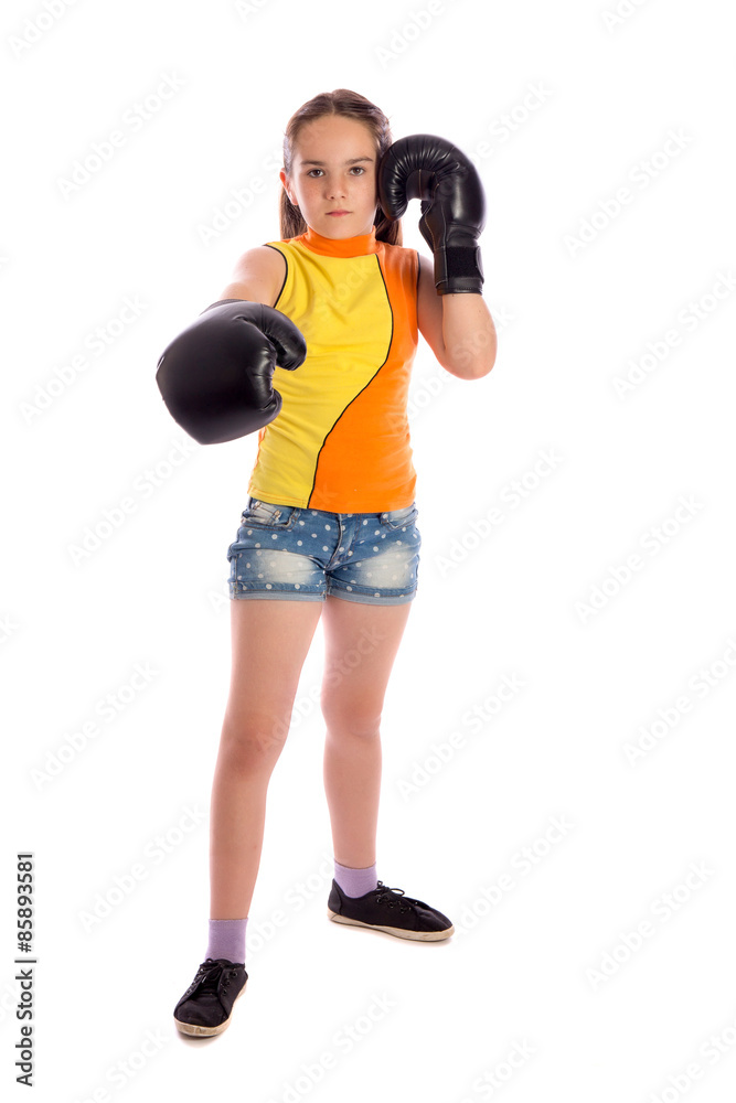 Young boxer girl on white studio background Young boxer girl on white studio background