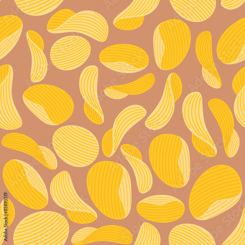 Potato chips background. Seamless pattern corrugated chips. Vect
