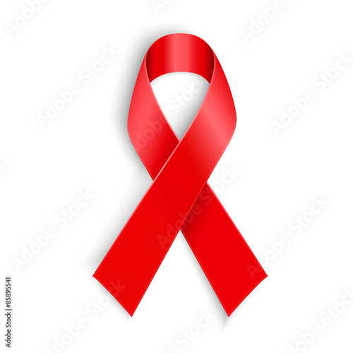 AIDS awareness red ribbon on white background.
