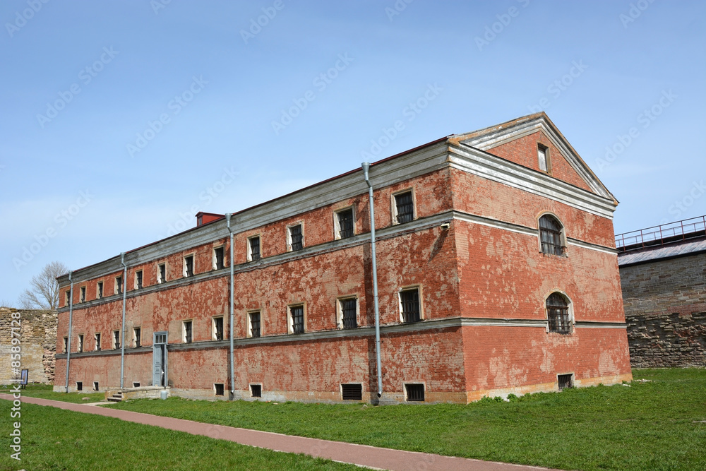 Old prison building in Oreshek fortress, Shlisselburg city, Saint-Petersburg district