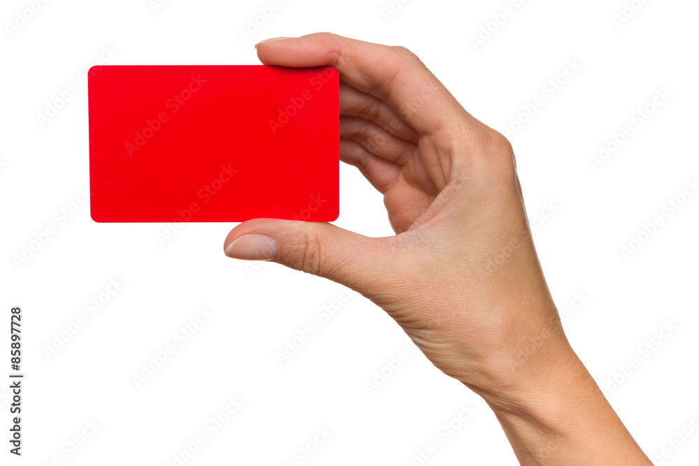 Red card in woman's hand Red card in woman's hand