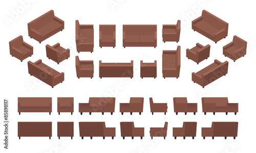 Isometric modern armchair and sofa