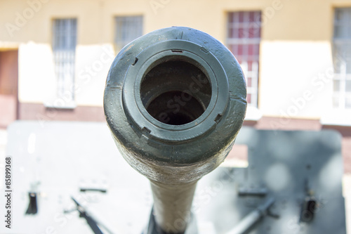 Closeup of a muzzle brake - cannon barrel