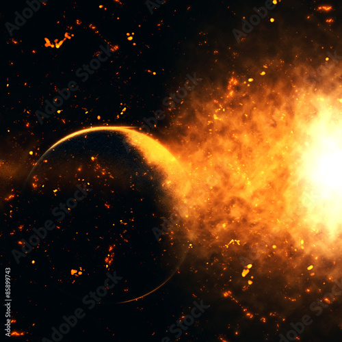 Fototapeta Naklejka Na Ścianę i Meble -  Space background with fictional planets and cosmic explosion