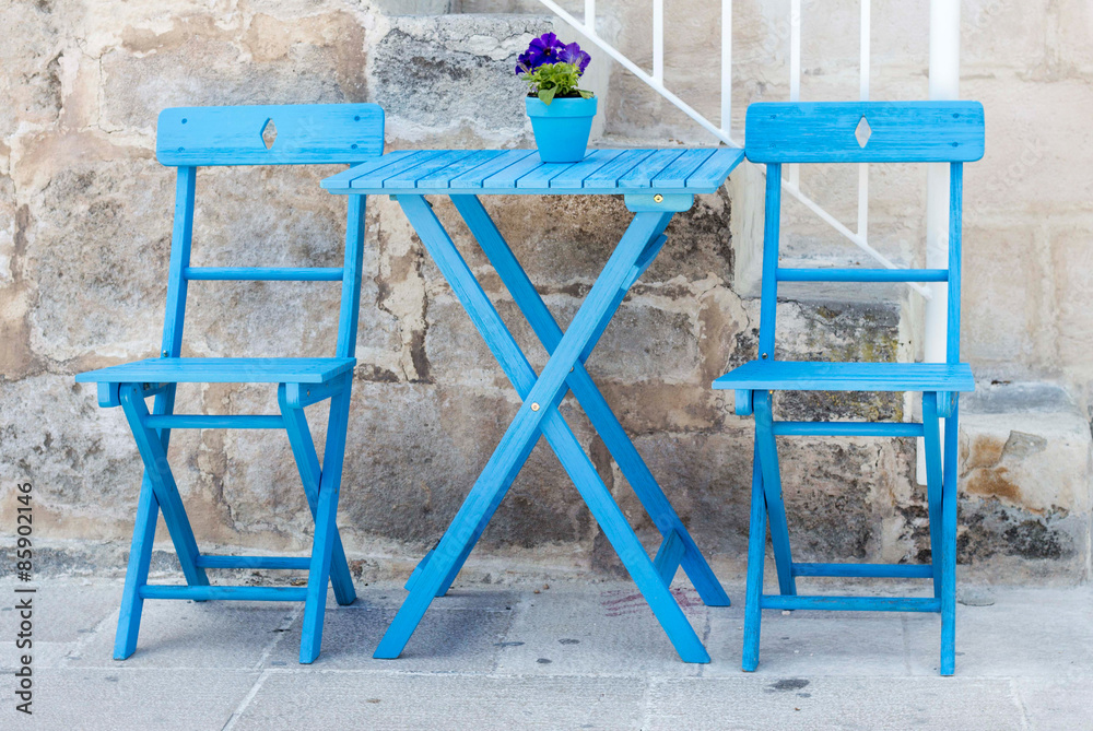 Blue Chairs and table