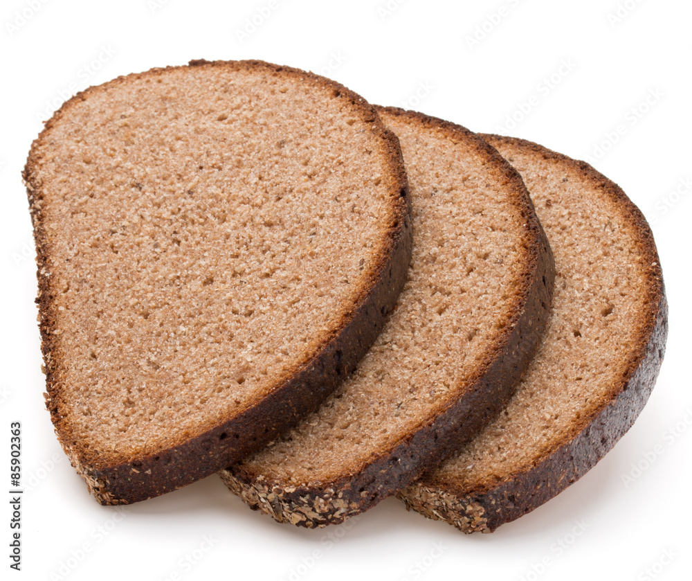 Slice of fresh rye bread isolated on white background cutout Slice of fresh rye bread isolated on white background cutout