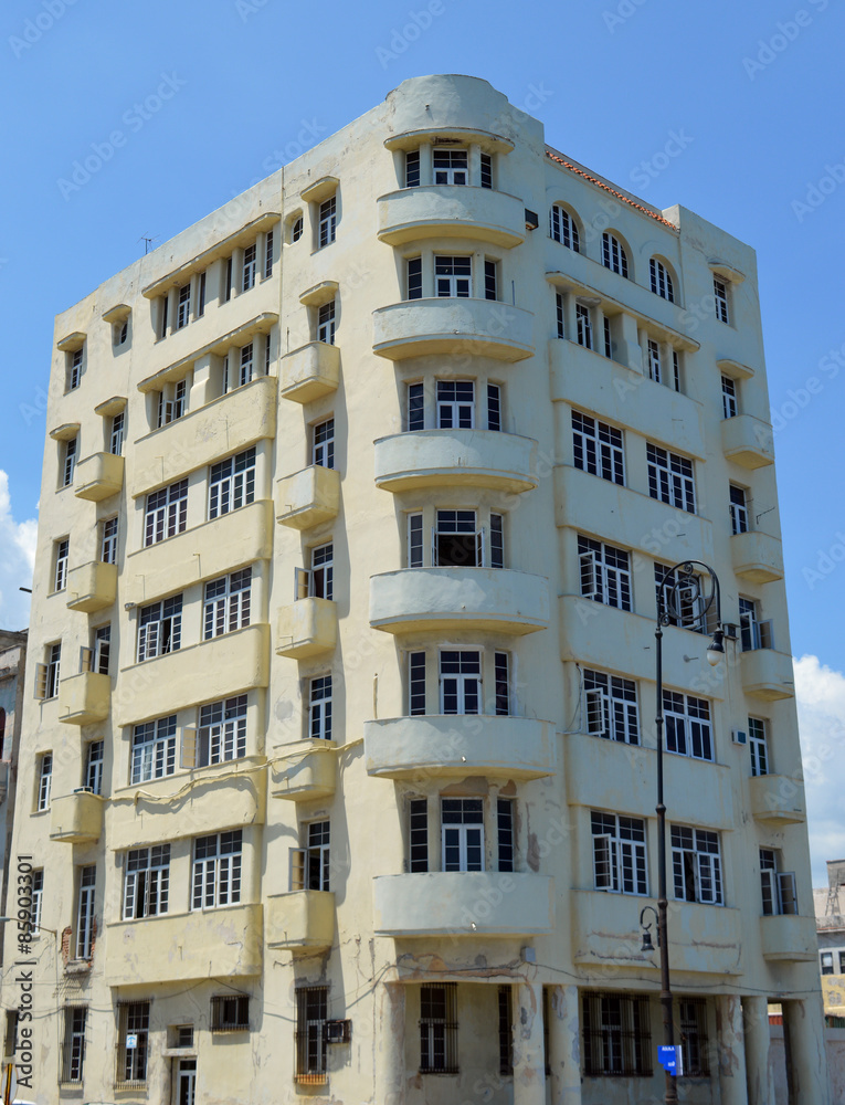 Havana, Cuba: Art deco apartment block on Malecon