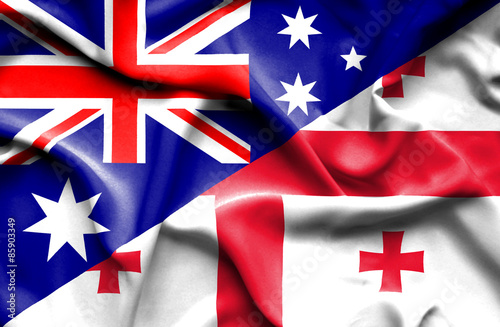 Waving flag of Georgia and Australia