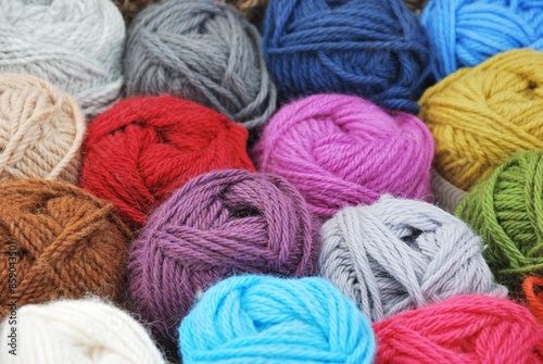 Balls of dyed alpaca wool