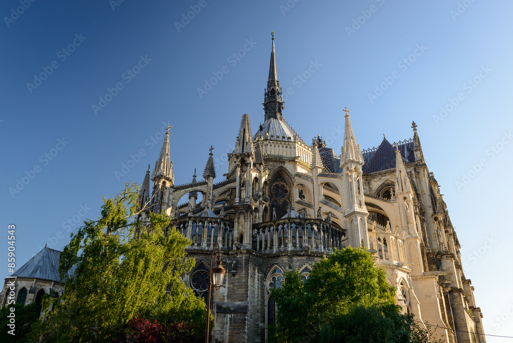 Obraz premium Reims (Marne, Champagne-Ardenne, France) - Exterior of the cathedral in gothic style.
