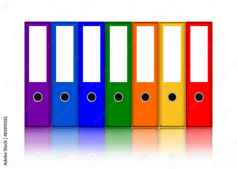 Row of Coloured office binders Row of Coloured office binders