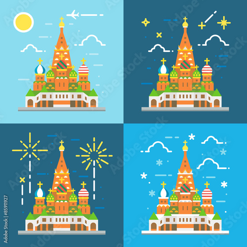 Flat design 4 styles of saint Basil's Cathedral