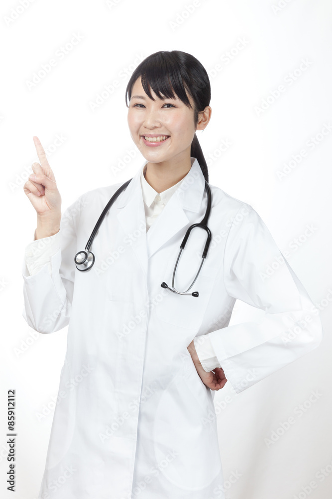 白衣の女性 女医 指差し 白衣の女性 女医 指差し