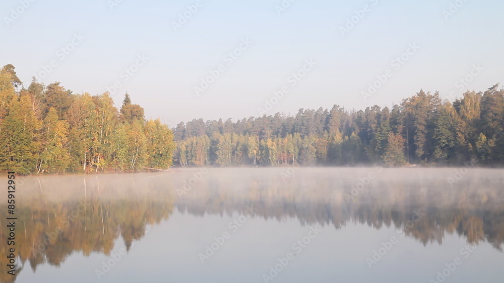 Beautiful Autumn Fall landscape over foggy misty lake. Beautiful Autumn Fall landscape over foggy misty lake.