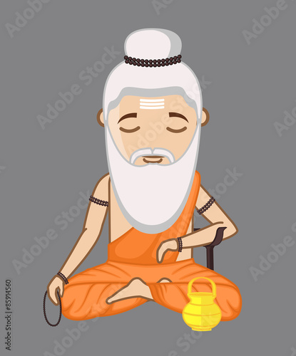 Old Maharishi Vishvamitra Vector Illustration