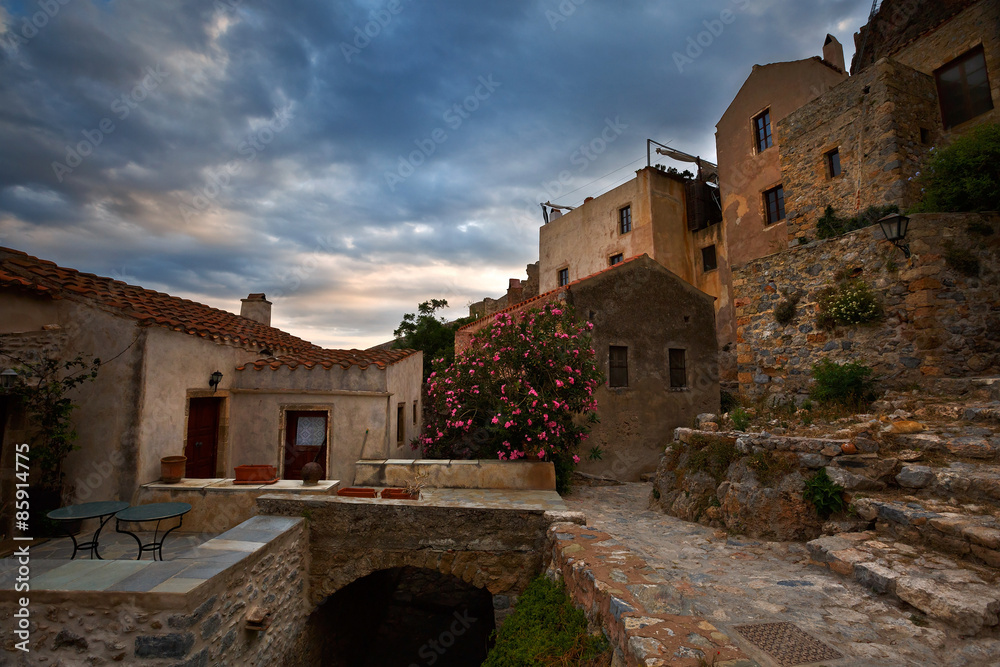 Monemvasia village in Peloponnese, Greece.