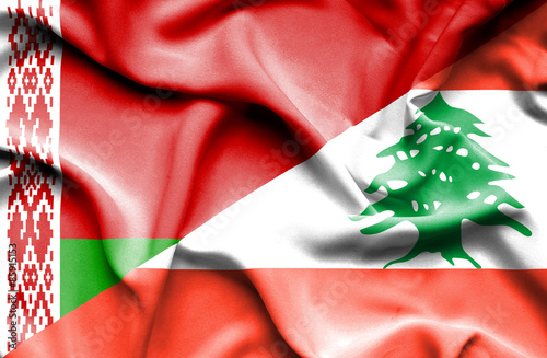 Waving flag of Lebanon and Belarus photo