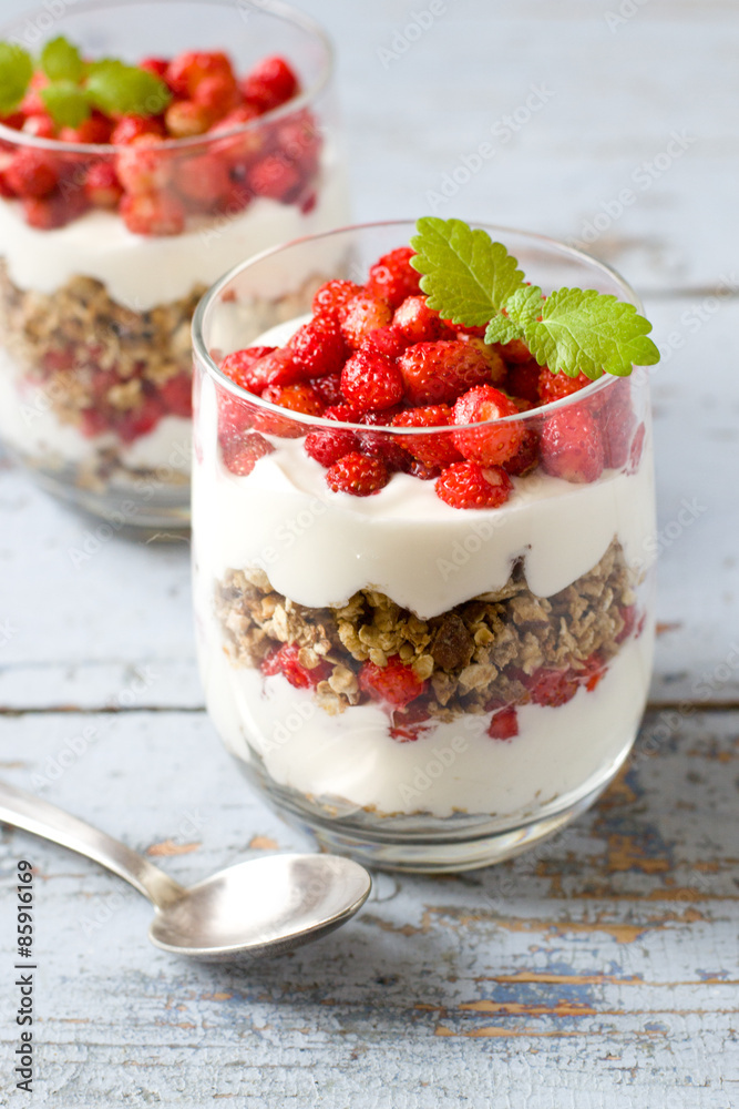 Parfait with wild strawberry Parfait with wild strawberry