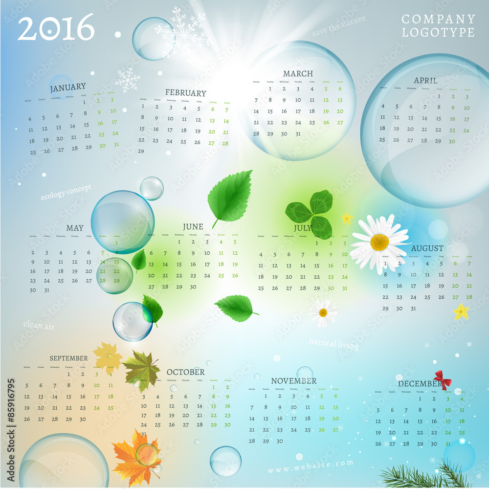 Year Calendar 2016