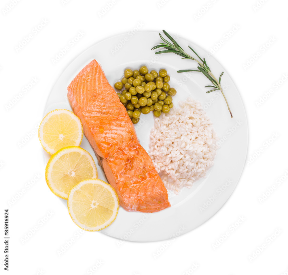 Fried salmon fillet on plate Fried salmon fillet on plate