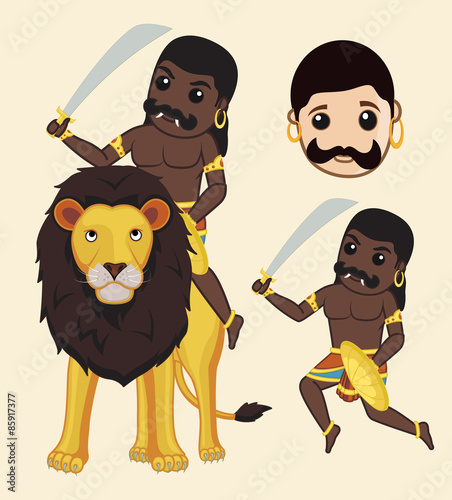 Cartoon Lion and Devil Hindu Mythological Characters photo