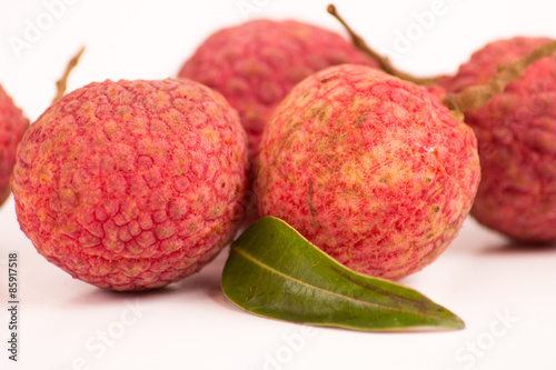 close-up litchis on white background