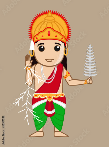 Cartoon Mythological Hindu Indra God