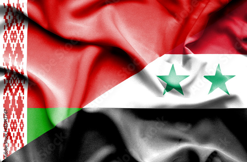 Waving flag of Syria and Belarus