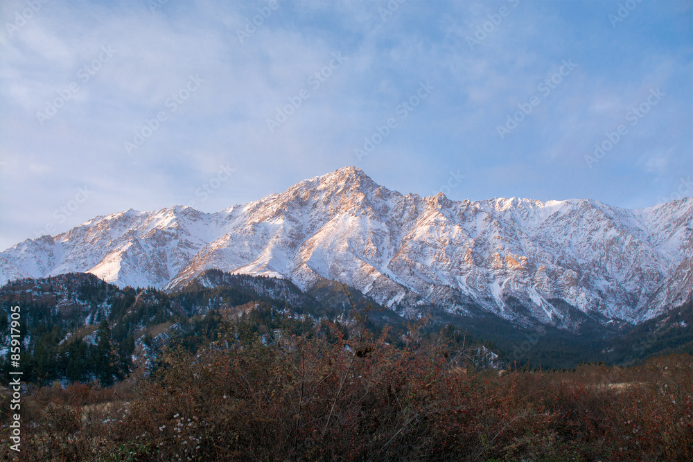 Snow mountain in light of sunrise, Gansu Province, China