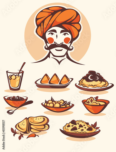 vector collection of traditional indian food and chef image