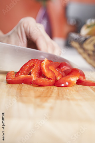 chopping red pepper