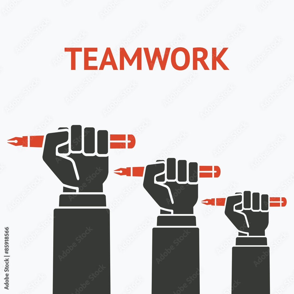 teamwork concept symbol office workers hand with pen