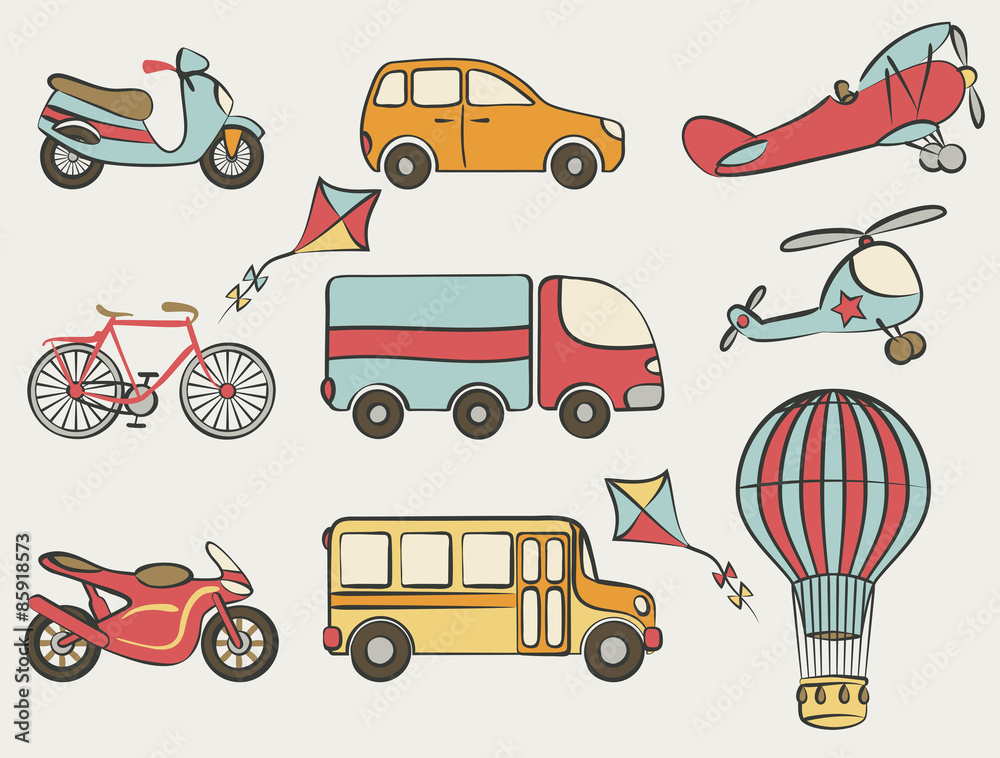Fototapeta premium hand-drawn transportation icon set