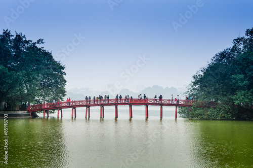Red Bridge in Hoan Kiem Lake landmark for tourist sightseeing in Ha Noi at Vietnam