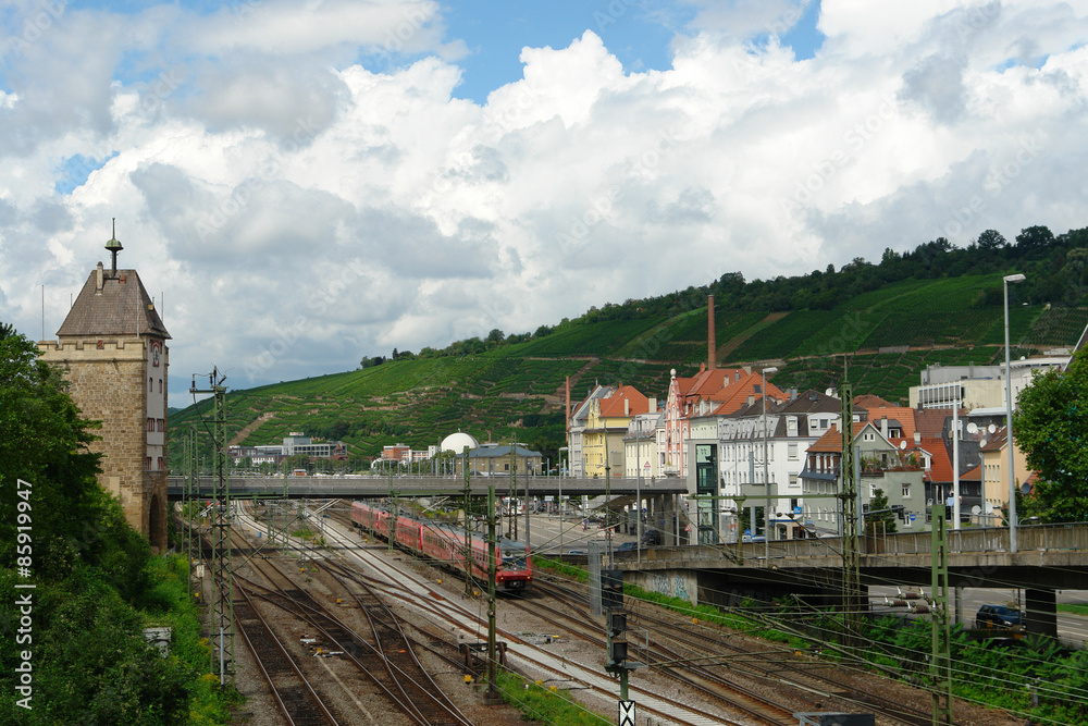 Station and train of city Esslingen am Neckar