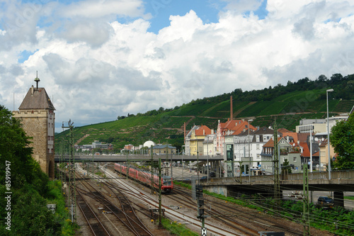 Station and train of city Esslingen am Neckar