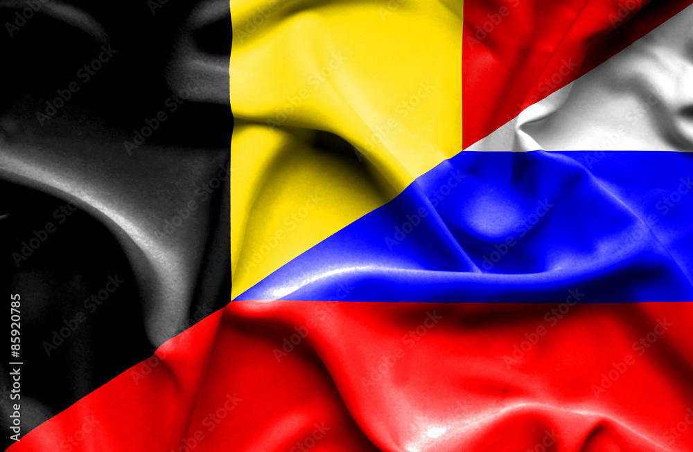 Waving flag of Russia and Belgium Waving flag of Russia and Belgium