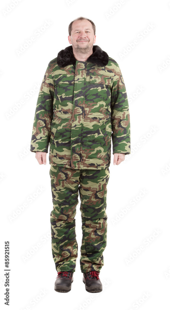 Worker in military camouflage.
