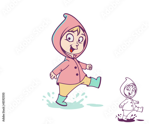 Smiling girl in a puddle