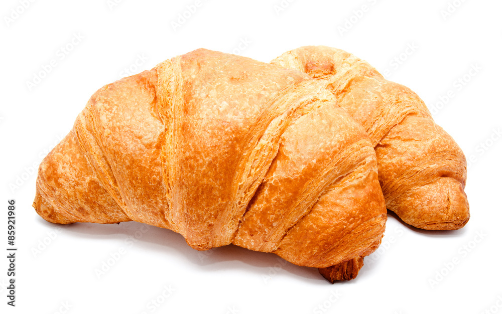 Two fresh perfect croissants isolated Two fresh perfect croissants isolated