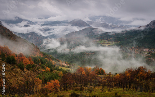 Boires al Bergued    Catalunya    Fog in a mountain valley in Pyrenees