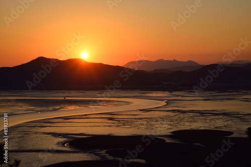 Sunset of Reeds field in Suncheon Bay in Korea