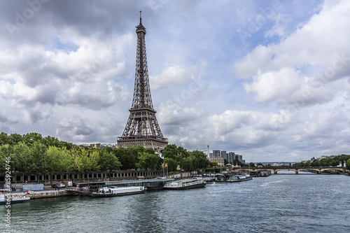 Tour Eiffel  Eiffel tower  from the Seine River. Paris. France.