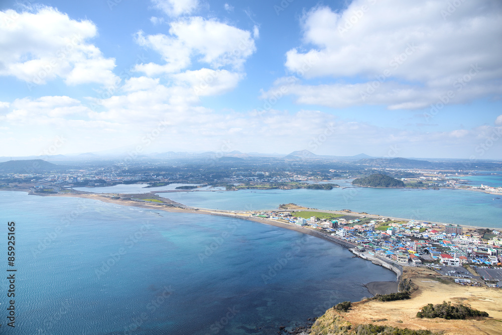 view of SeongSan Ilchulbong (Volcanic Cone) in Jeju Island.